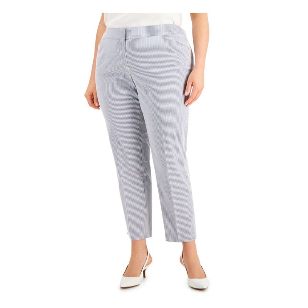 KASPER Womens Blue Stretch Chambray Mid-rise Ankle Wear To Work Pants Plus 18W